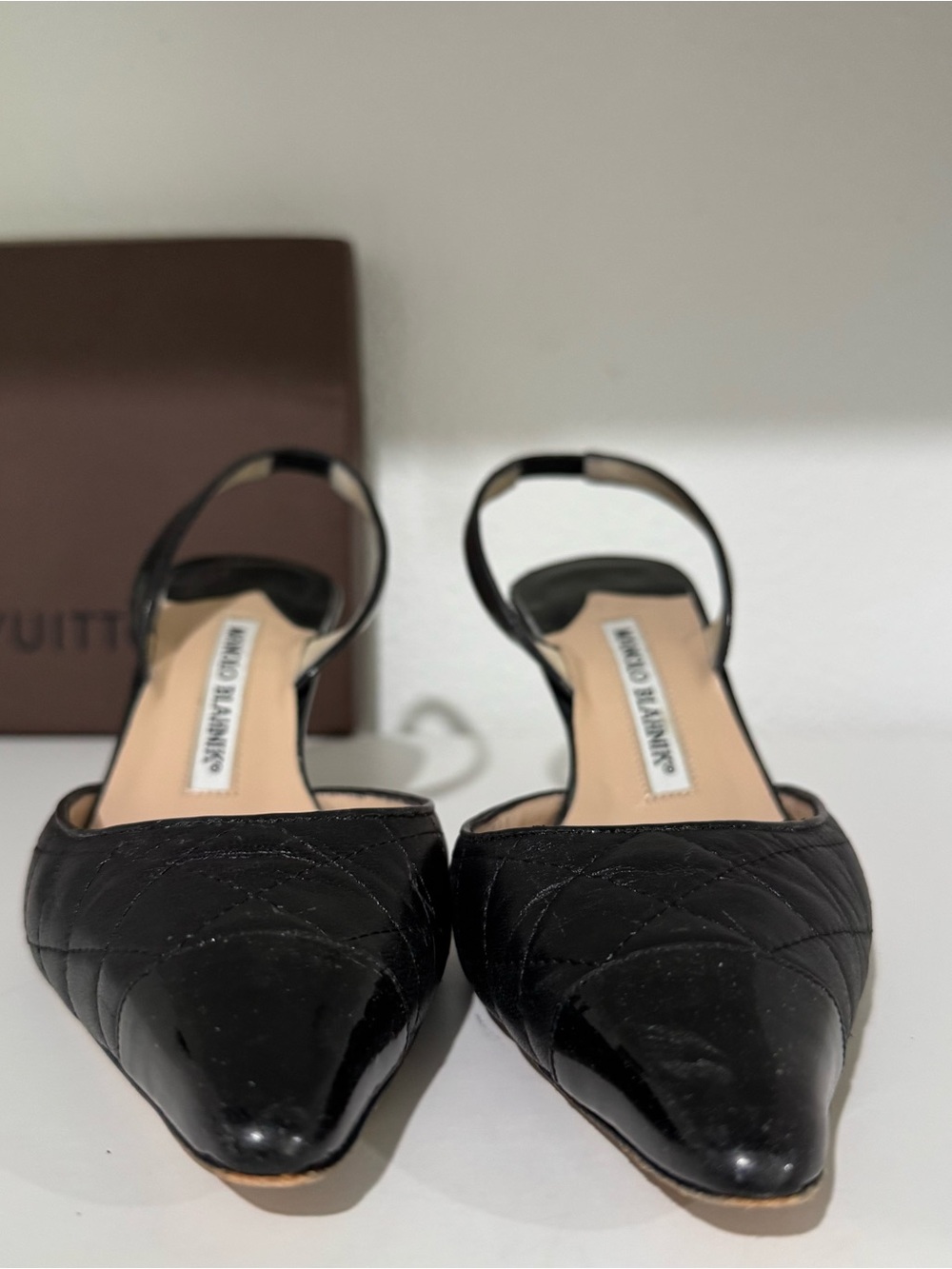 Manolo Blahnik Black Quilted Patent Leather Slingback Pumps - Picture 6 of 7